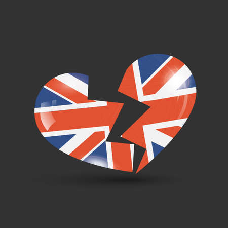 Broken heart with United Kingdom flag texture on black backgroundのイラスト素材