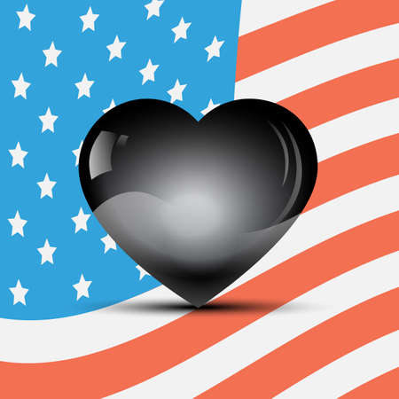 Black heart with shadow on a USA flag background illustration.のイラスト素材
