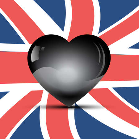 Black heart with shadow on a United Kingdom flag background.のイラスト素材