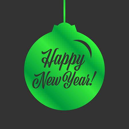 Happy New year green sign christmas tree toy on black backgroundのイラスト素材