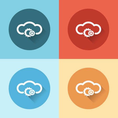 cloud service with gears flat iconsのイラスト素材