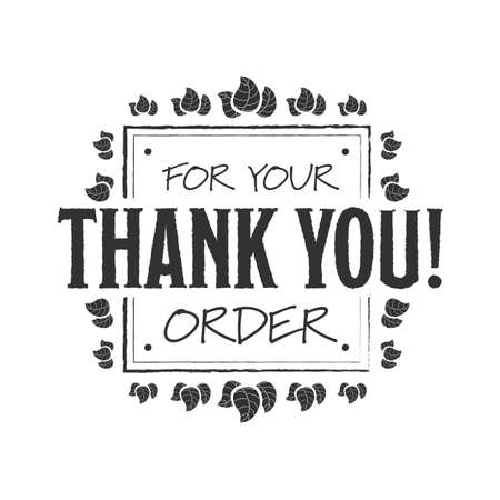 black Thank you badge with leaves on white backgroundのイラスト素材
