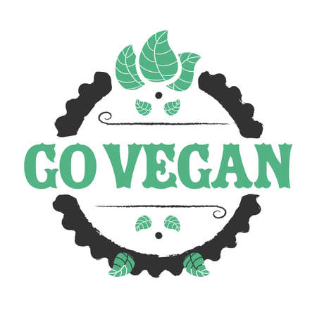 Go vegan icon with leafs on white backgroundの写真素材