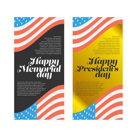 presidents and memorial day banner set with usa flag backgroundのイラスト素材