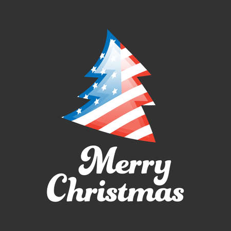Merry Christmas banner with USA flag on black background.のイラスト素材