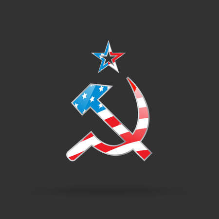 Hammer and sickle with USA flagのイラスト素材