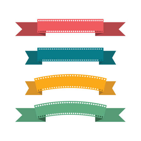 Flat design ribbons set in retro style with different colorsのイラスト素材