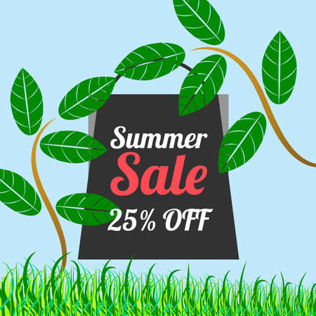 Summer sale banner with leaves on blue backgroundのイラスト素材