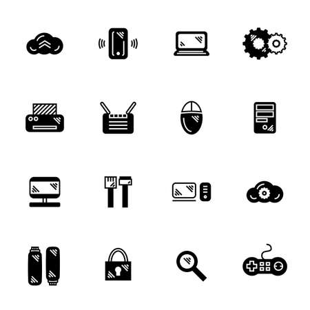 Black IT icon set in circles on white backgroundのイラスト素材