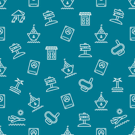 Travel Seamless pattern on an emerald green backgroundのイラスト素材