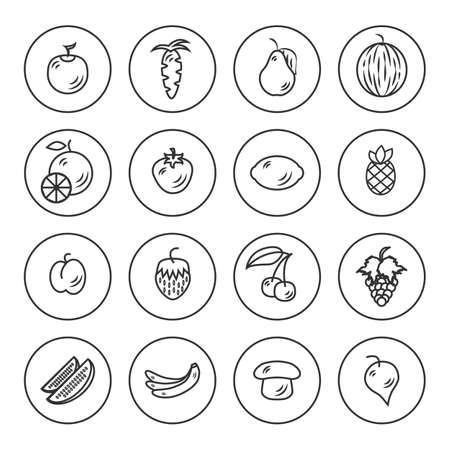 Fruits and vegetables outline icon setのイラスト素材