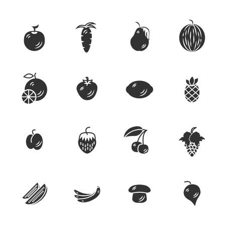 Fruits and vegetables icon setのイラスト素材