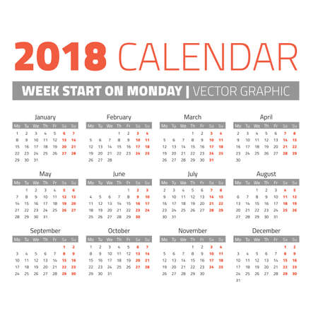 Simple 2018 year calendarのイラスト素材