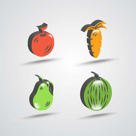 color three dimensional fruit icon set with shadowsのイラスト素材