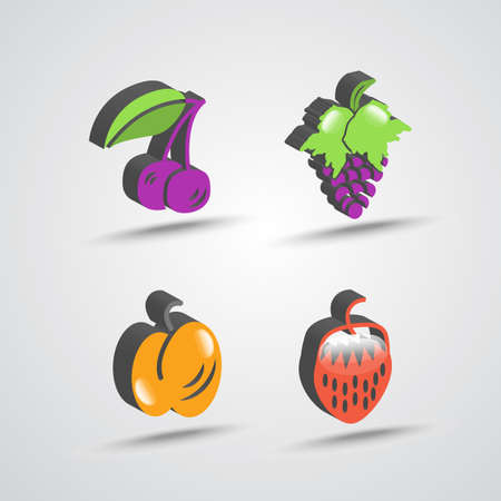 color three dimensional fruit icon set with shadowsのイラスト素材
