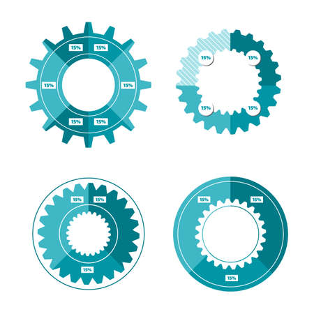 Emerald green Circle and gear charts set for infographicsのイラスト素材