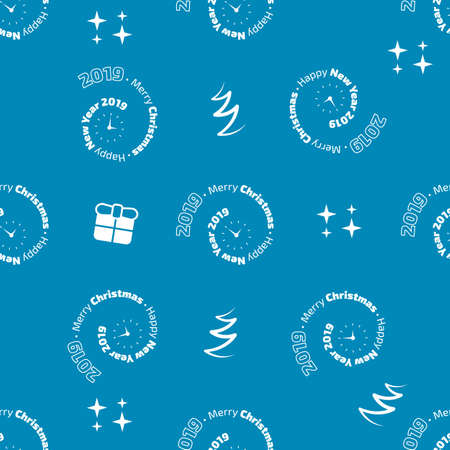 Flat design blue color New Year seamless pattern.のイラスト素材