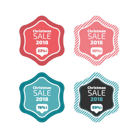 Flat design Christmas sale labels with red and emerald green colorsのイラスト素材
