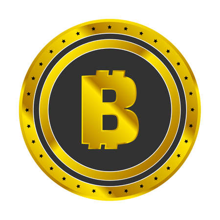 Golden bitcoin cryptocurrency icon design on white backgroundのイラスト素材