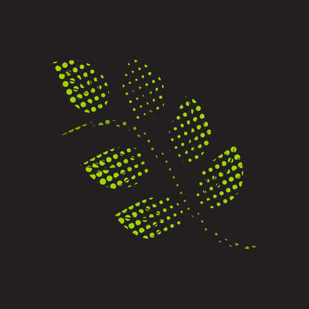 Halftone green leaf illustration on a black backgroundのイラスト素材