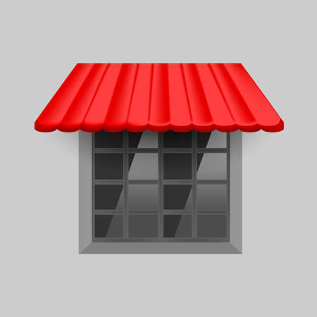 Vector red awning on window with gray background wallのイラスト素材