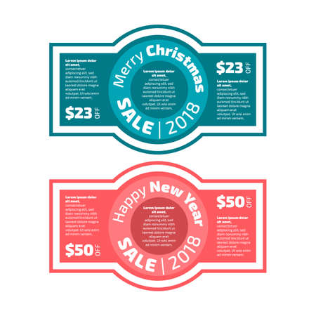 Gift voucher Christmas sale set with emerald green and red backgroundsのイラスト素材