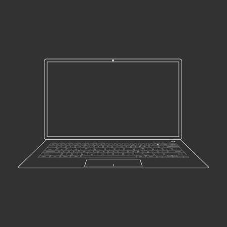 Outlined laptop on black background. Front viewのイラスト素材