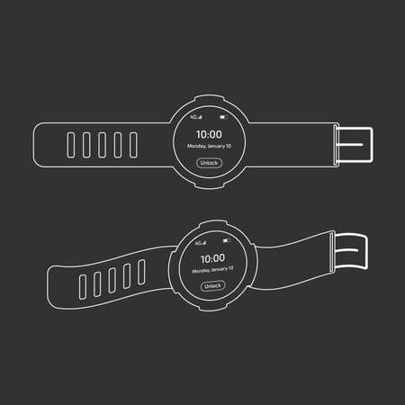 Outlined digital watches on a black backgroundのイラスト素材
