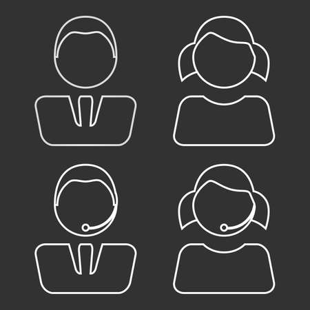 Call center people outlined icons on black backgroundのイラスト素材