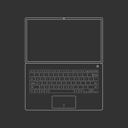 Outlined laptop on black background. Top viewのイラスト素材