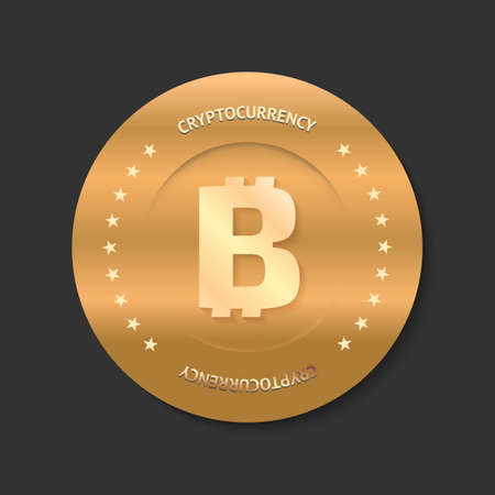 Bitcoin golden icon on a black backgroundの写真素材