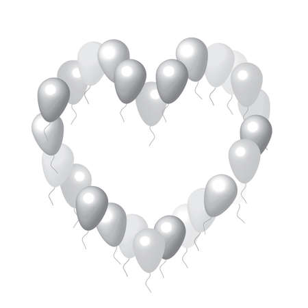 White background Hearts with balloons vector frame on whiteのイラスト素材