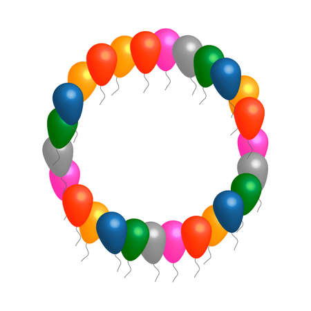 Colored Helium balloons circle vector frame with white backgroundのイラスト素材