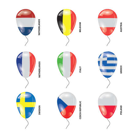 Shiny Balloons with European Countries flags setのイラスト素材