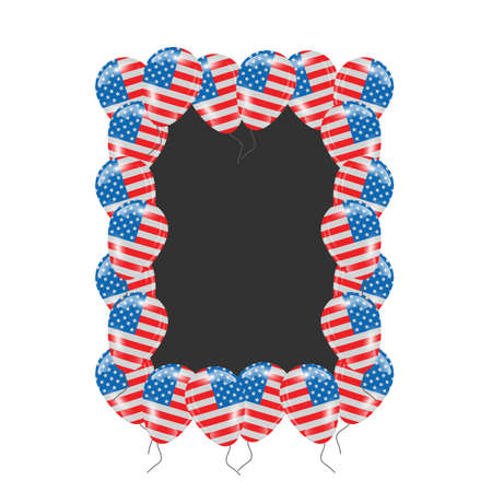 USA flag balloons frame border on a black backgroundのイラスト素材