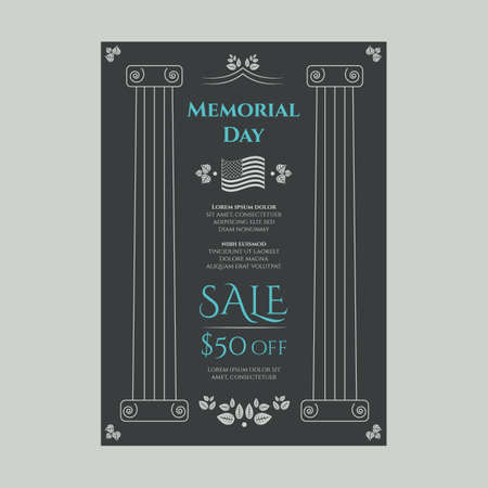American Memorial day sale banner in vintage floral themeのイラスト素材
