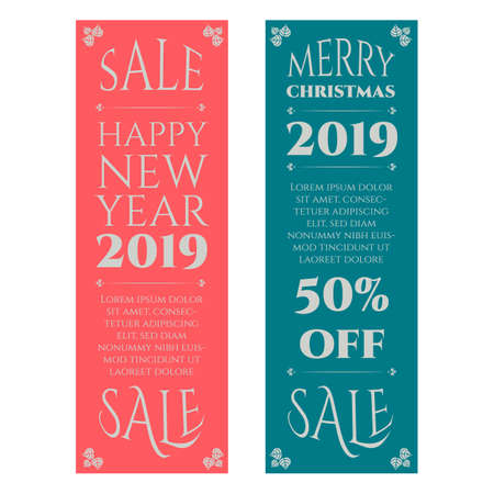 Happy New Year and Christmas vintage floral theme banners setのイラスト素材