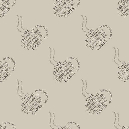 Cafe seamless wallpaper with cup made of text Vector illustration.のイラスト素材