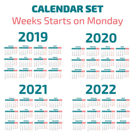 Simple 2019-2022 years calendar, week starts on Mondayの写真素材