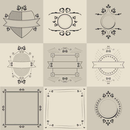 Vintage frames set with different shapes on a beige backgroundのイラスト素材