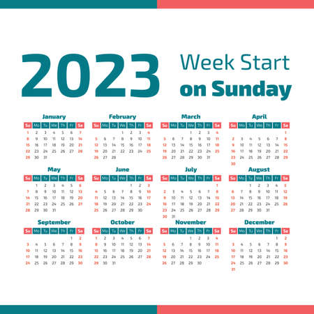 Simple 2023 year calendar, week starts on Sundayの写真素材
