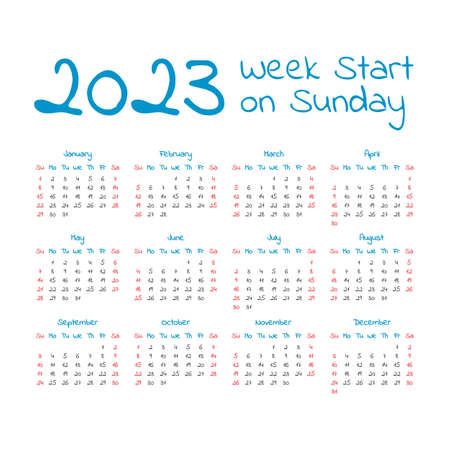 Simple 2023 year calendar, week starts on sundayのイラスト素材