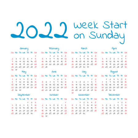 Simple 2022 year calendar, week starts on sundayのイラスト素材