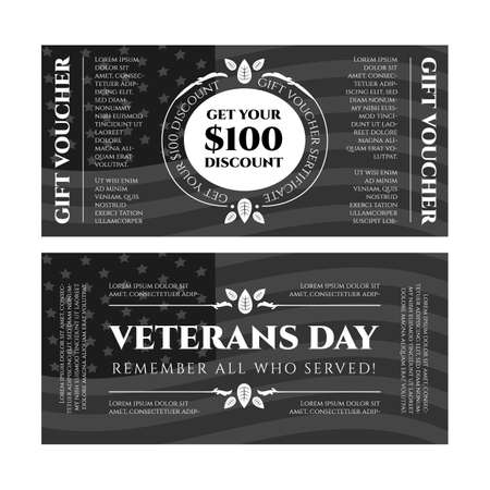Gift voucher Veterans day vintage design on a black backgroundのイラスト素材