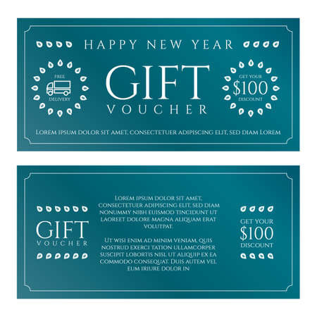 Gift voucher Happy New Year theme on a emerald green backgroundのイラスト素材