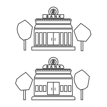 outlined Bank building icon set or illustrationsのイラスト素材