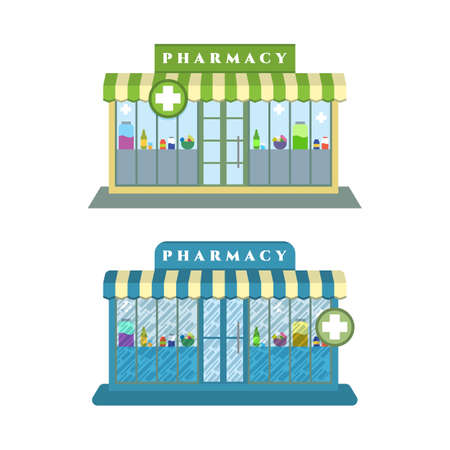 Pharmacy shop icon set in flat design styleのイラスト素材