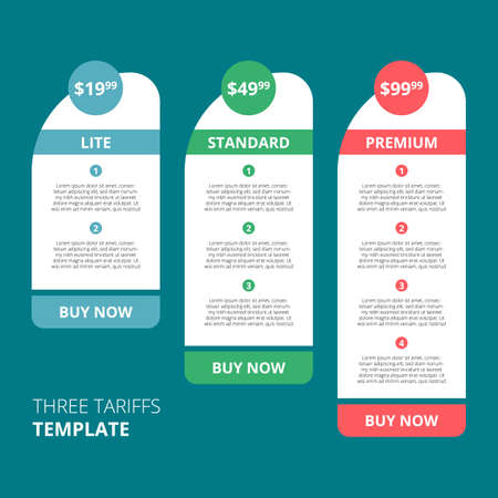 Price list, three tariffs for website or landing pageのイラスト素材