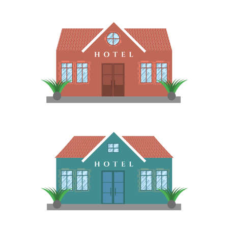 Flat design Hotel buildings illustrations set on a white backgroundのイラスト素材