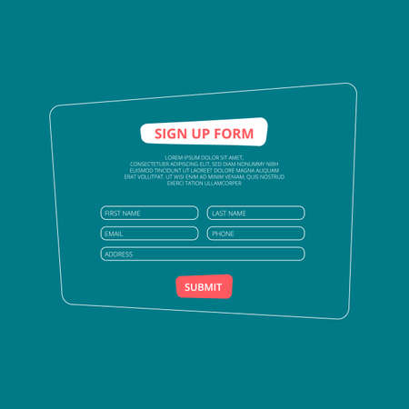 Sign up form in a flat design style on an emerald green backgroundのイラスト素材